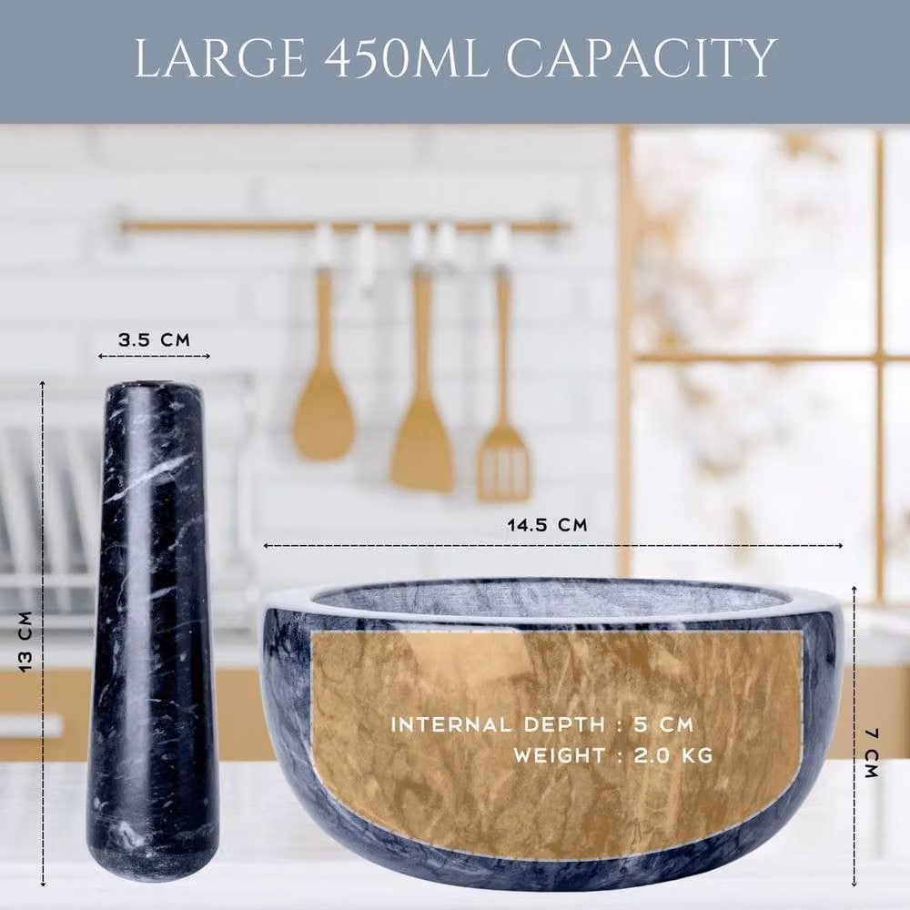 PAWNORA Grey Marble Round Pestle and Mortar Set – 2