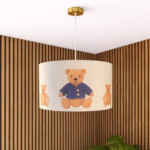 CGC Lighting Blake Round Drum Childrens Fabric Lampshade in Blue and Beige, Diameter: 45 cm