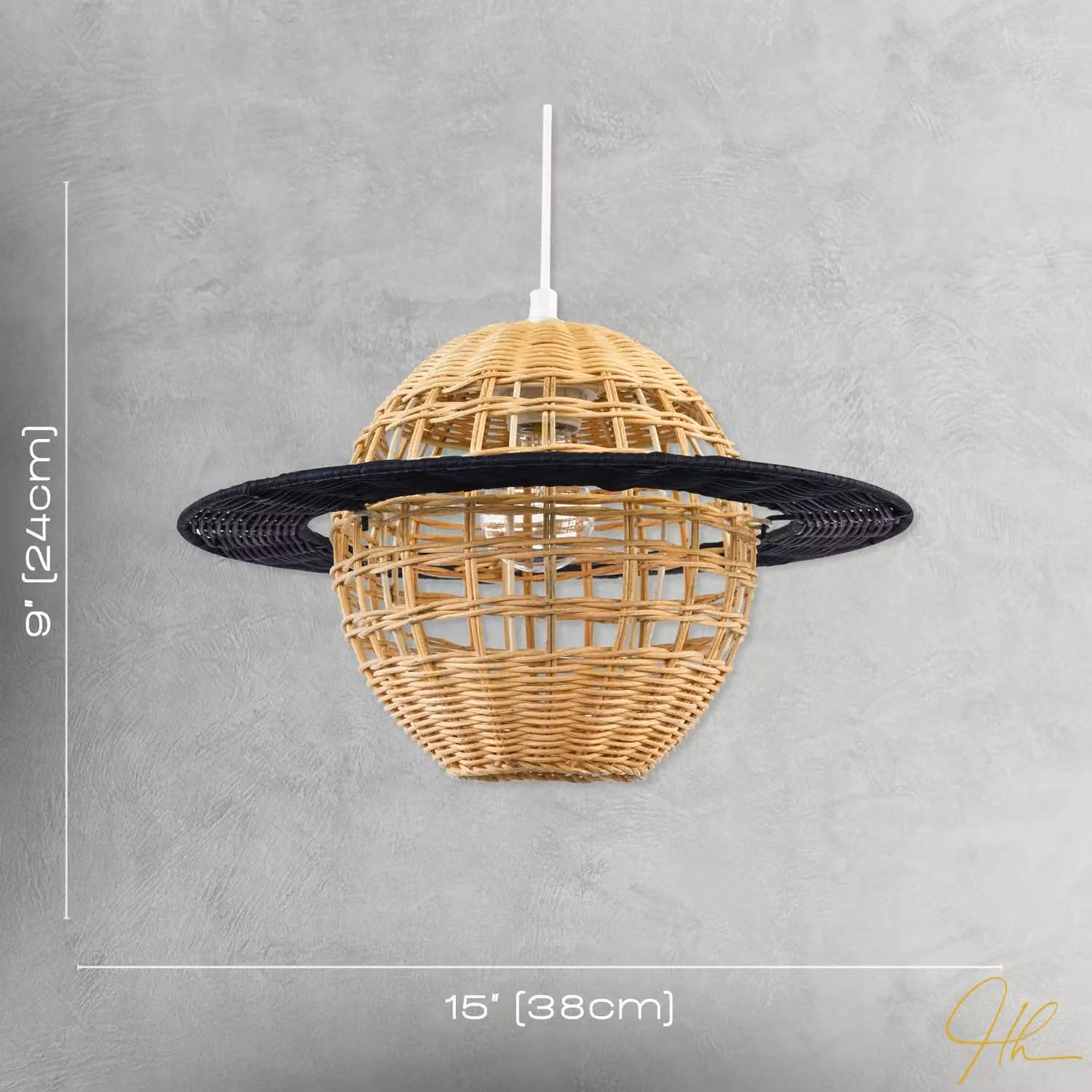 Happy Homewares Saturn Planet Childrens Pendant Light Shade in Brown and Black Rattan – 5