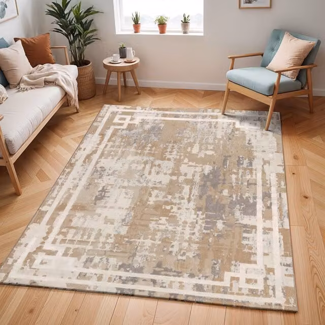 Livabliss Martina Taza Abstract Modern Marble Rug, Beige and Grey, W: 80 cm, D: 150 cm – 4