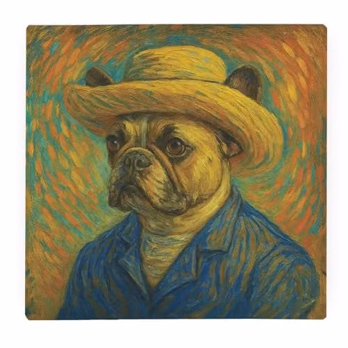 Purely Home Van Gogh French Bulldog Glass Worktop Protector, Blue and Multicolour, W: 30 cm, D: 30 cm, H: 30 cm