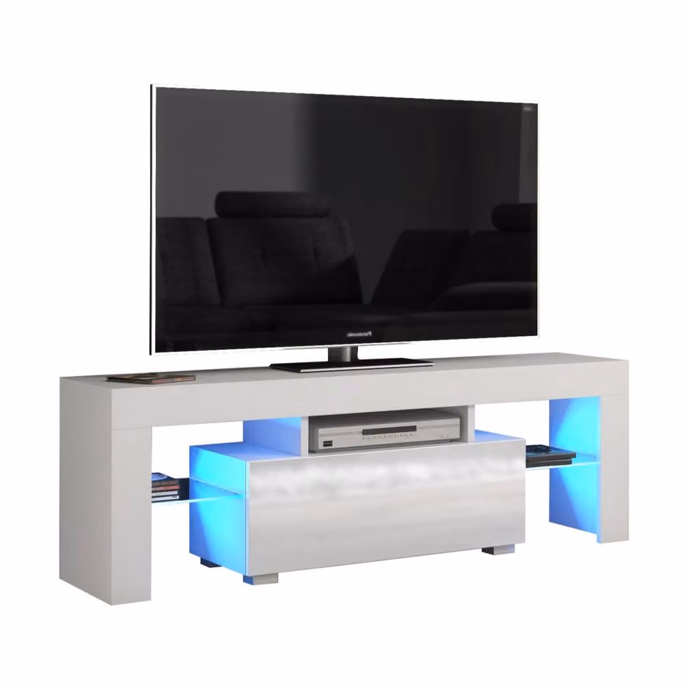 Mex Furniture LTD Floe TV Unit in White with Glossy Doors and LED Lights, W: 130 cm, D: 35 cm, H: 45 cm – 3