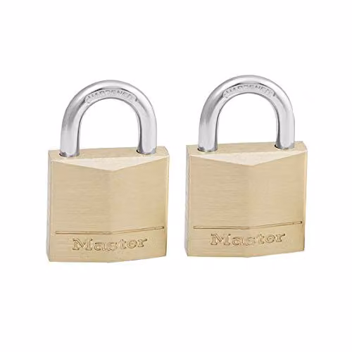 Master Lock Pack of 2 Gold Brass Key Padlocks, W/D/H: 4.9 x 3 x 1.2 cm