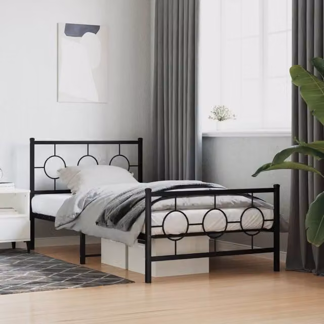 Berkfield Home Metal Bed Frame with Footboard, Black, W/D/H: 100 x 200 cm