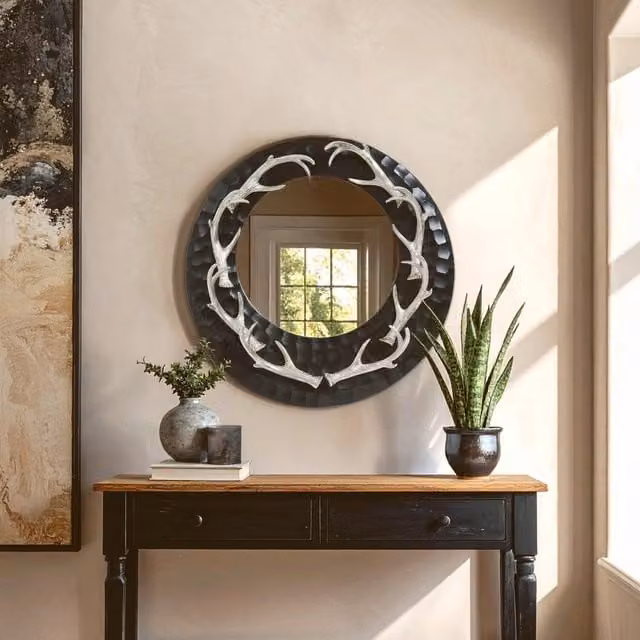Orsina Round Modern Wall Mirror in Brown and Black with Metal and Glass Finish, Diameter: 61 cm – 1