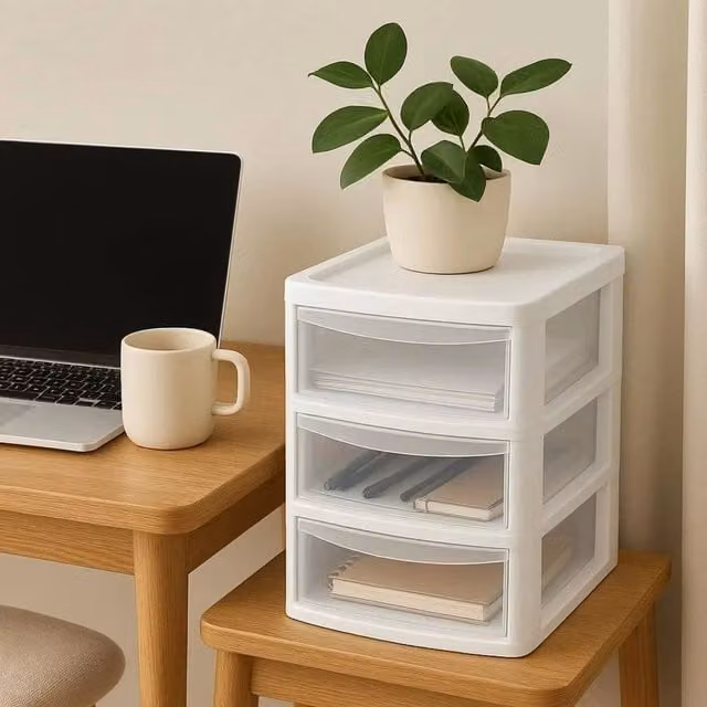 FORGEVIO A4 3 Drawer Storage Unit in White and Transparent Plastic, Width: 50 cm – 1