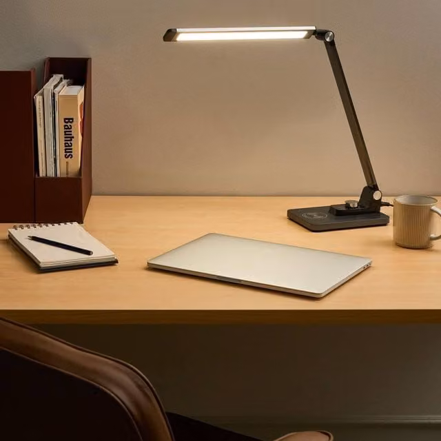 Wyld and Coco Black Aluminium Desk Lamp with Wireless Charger and Stepless Dimmer