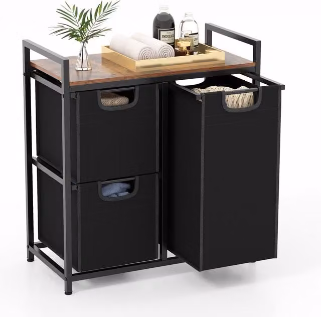 Costway Freestanding Fabric Laundry Hamper Basket Organizer in Brown or Black