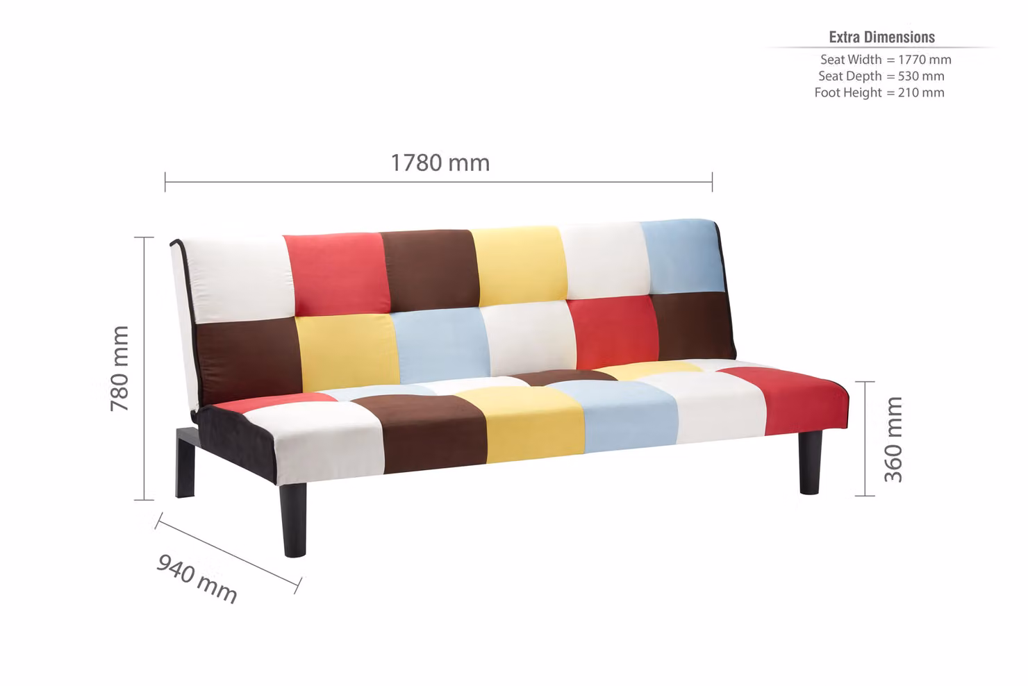 Birlea Aurora 3 Seater Velvet Sofa Bed in Multicolour with Click Clack Sleeping Function – 4