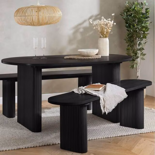 Birlea Axel Oval Fluted Dining Table and 2 Benches in Matt Black – 1