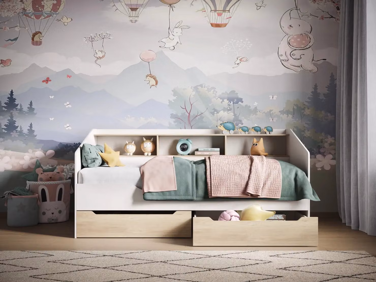 Flair Leni Oak Solid Wood Single Bed with Drawers and Bedside Shelf, W/D/H: 90 x 200 cm – 2