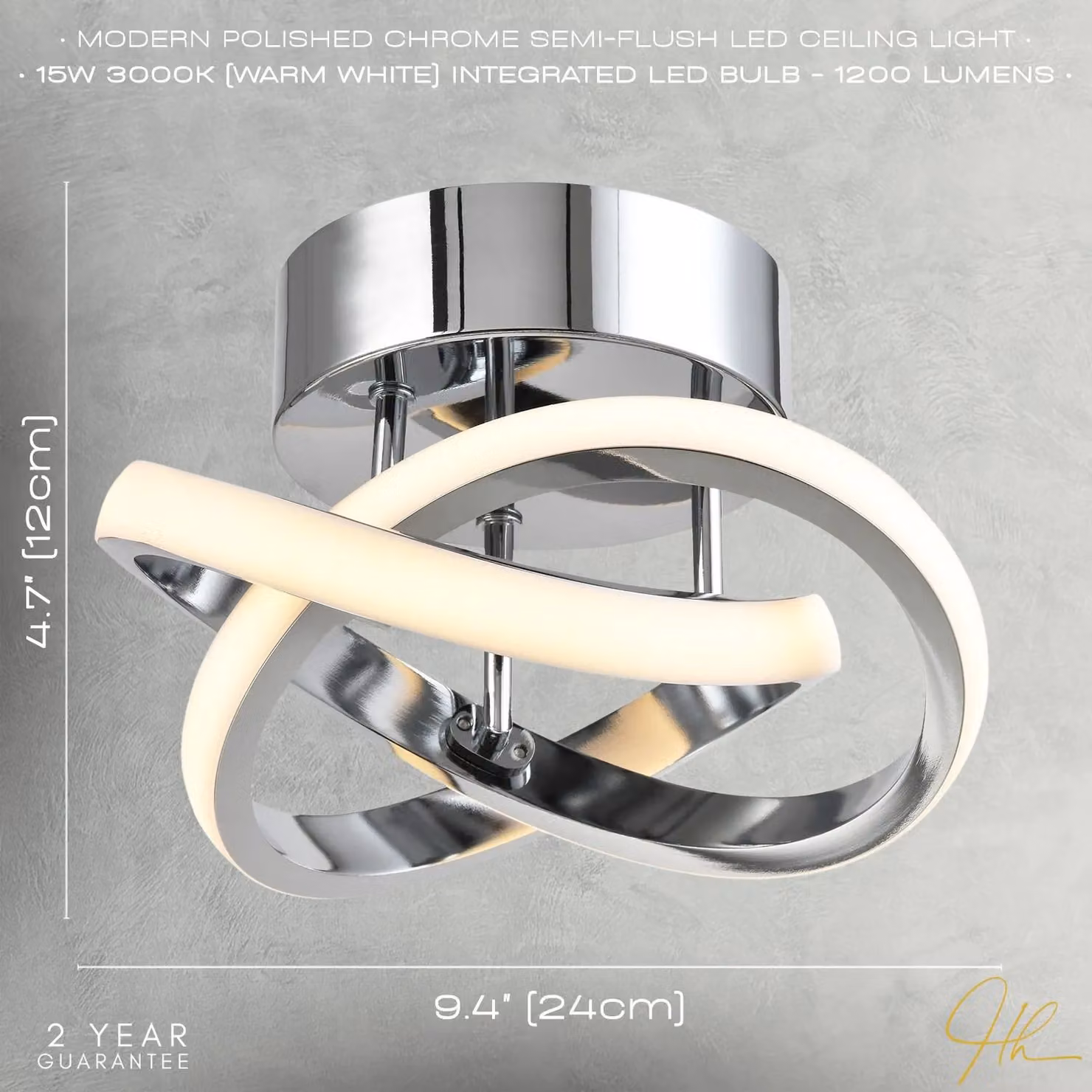 Happy Homewares Modern LED Ceiling Light in Silver with Warm White Illumination – 3
