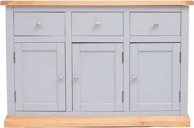 Cabinet Bits Bomporto Grey 3 Door 3 Drawer Pine Wood Sideboard