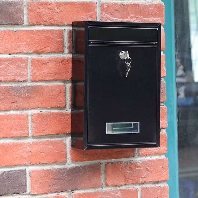 NESTLUNE Lockable Metal Outdoor Letter Post Box with Lid, Black – 1