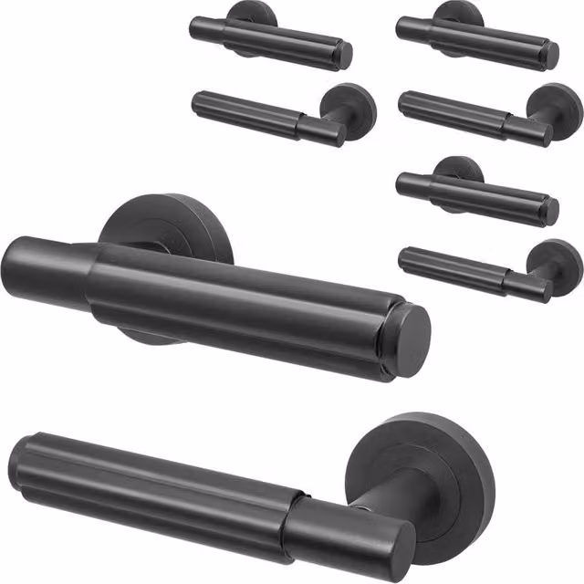 AFIT Matt Black Aluminium Internal Lever On Rose Door Handle, 4 Pack – 1