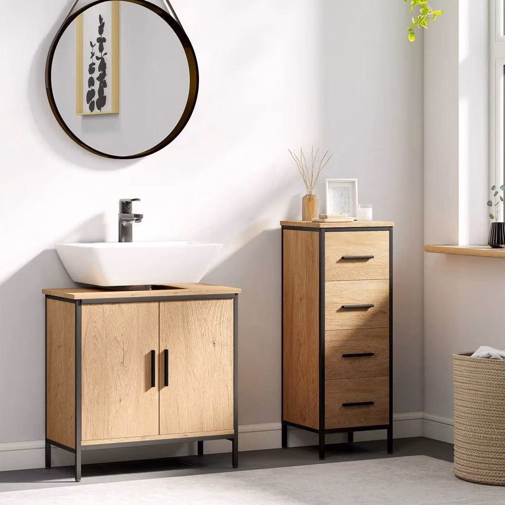Wyld Haus Mosu Under Sink Bathroom Vanity Cabinet in Light Oak with Double Hinged Doors, W/D/H: 60 x 30 x 60 cm – 3