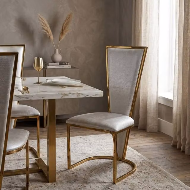 Stratus Interiors Grey Dining Chair with Gold Mirrored Frame and Padded Fabric Seat