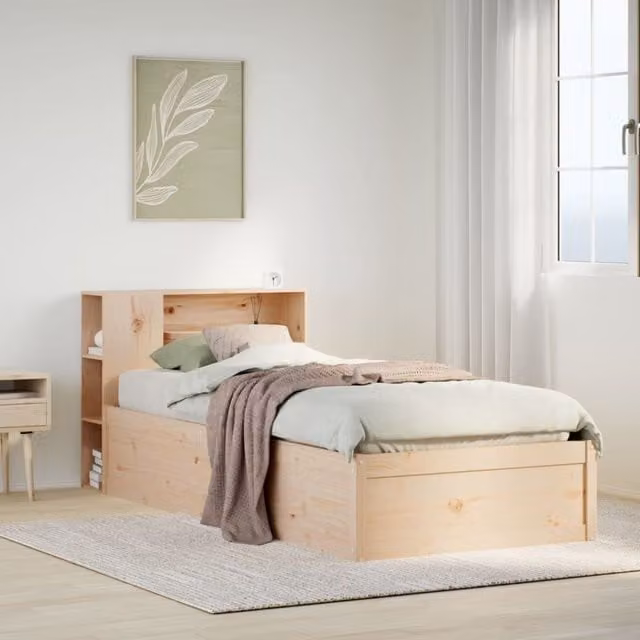 Berkfield Home Small Single Solid Wood Pine Bed Frame in Brown, W/D/H: 190 x 75 x 75 cm