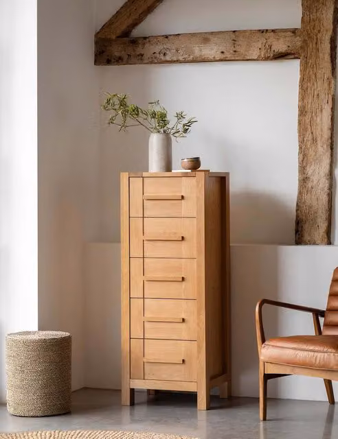 Gallery Direct Sonoma Tall 5 Drawer Chest in Oak Brown with Soft Close Drawers and Dovetail Construction