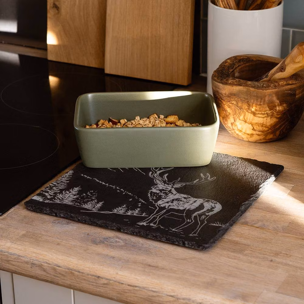Selbrae House Scenic Stag Square Slate Pot Stand in Black – 2