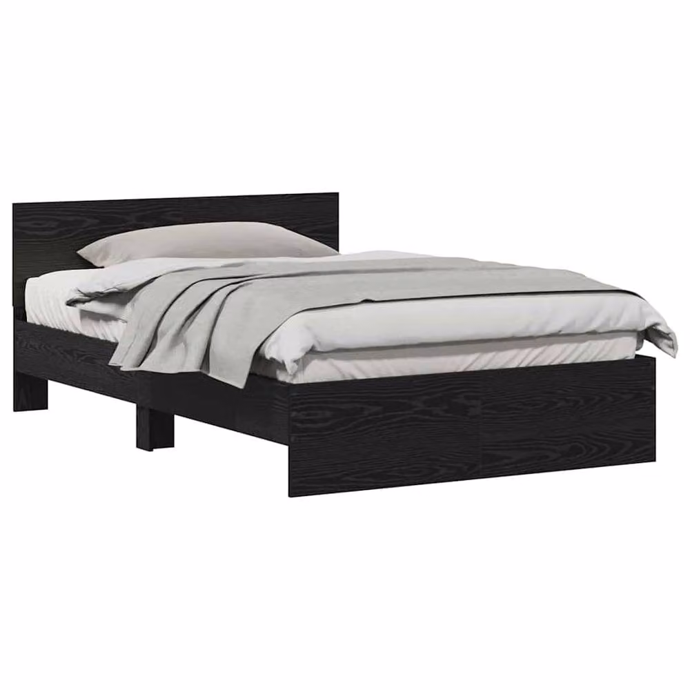 Berkfield Home Solid Wood Bed Frame with Headboard in Black Oak, W/D/H: 120 x 190 x 70 cm – 3