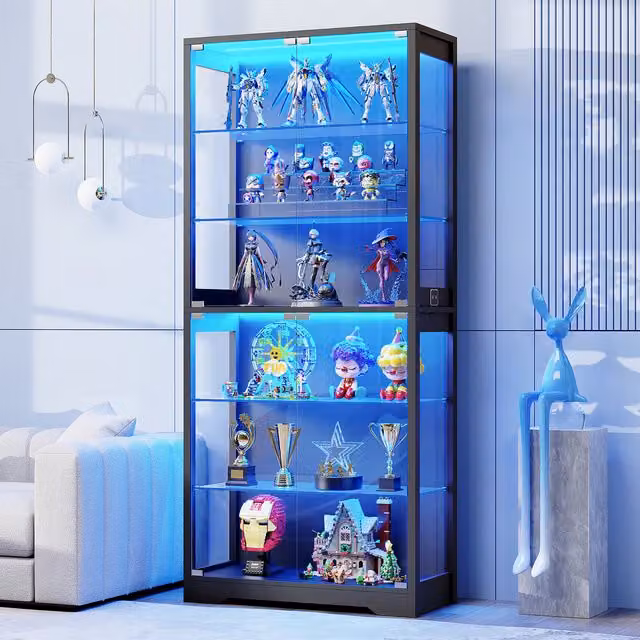 BROTTAR Black Display Cabinet with Glass Doors and Integrated LED Lighting