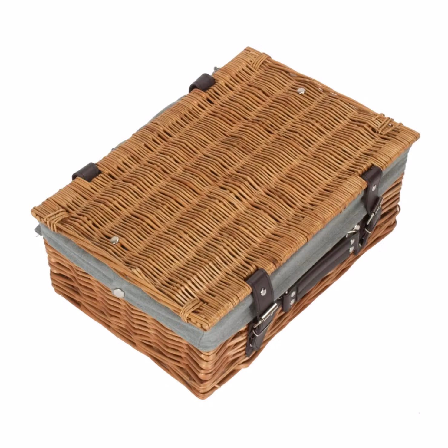 Red Hamper Double Steamed Wicker Picnic Basket with Cotton Lining in Light Tan, Diameter: 36 cm – 2