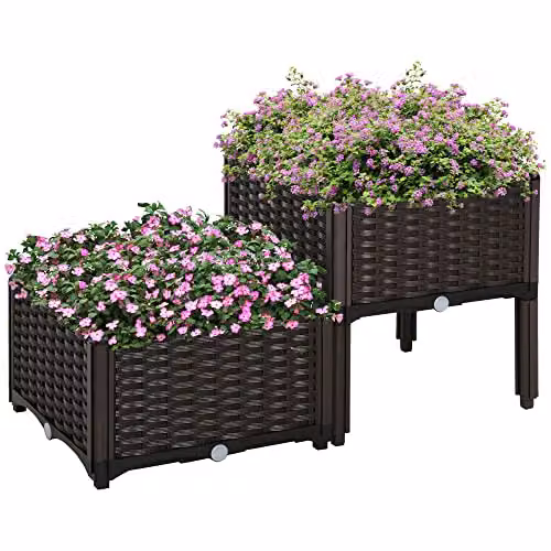 Outsunny Set of 2 Brown Plastic Raised Garden Beds for Vegetables, Herbs and Ornamental Plants – 1