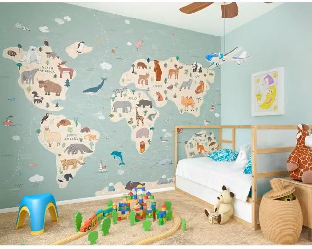 Origin Murals Children's World Map Wall Mural, Multicolour, W: 300 cm, H: 240 cm