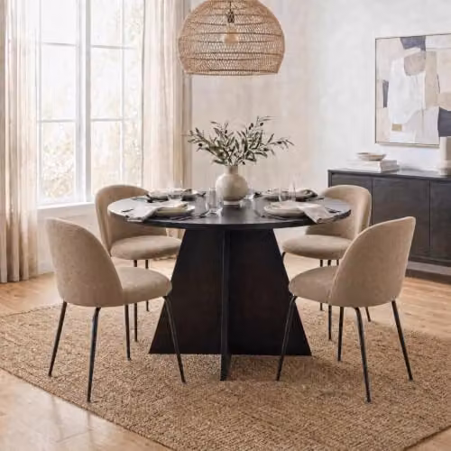 FWStyle Round Black Oak Dining Table and 4 Yellow Chairs Set, Diameter: 120 cm – 4