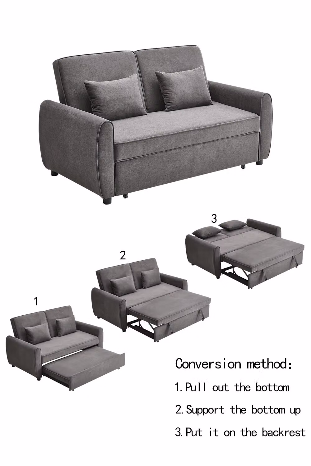 Living and Home 2 Seater Linen Convertible Pull Out Sofa Bed with Scatter Cushions in Dark Grey – 4