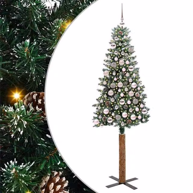 Berkfield Home Slim Christmas Tree with 300 LEDs in Green and White, Height: 180 cm
