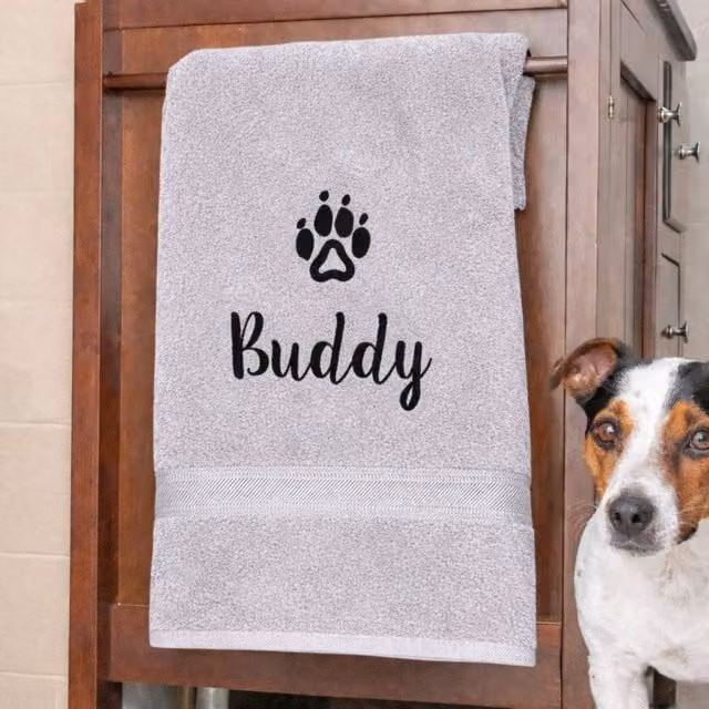Duncan Stewart Personalised Fluffy Cotton Terry Dog Towel in Silver