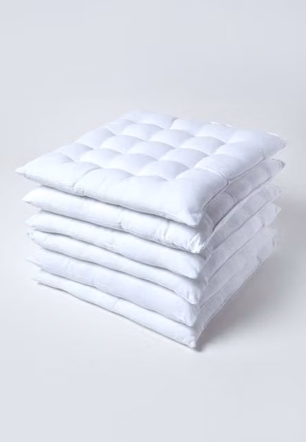 Homescapes 6 Pack Luxury Cotton Quilted Seat Pads in White, W/D/H: 40 x 40 x 40 cm