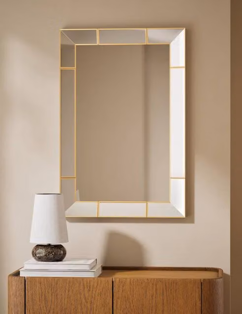 M&S Art Deco Bevelled Rectangular Gold Wall Mirror