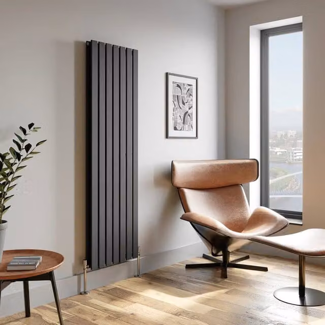 Temprazo Horizontal Double Flat Panel Designer Radiator in Anthracite Grey, W: 106.0 cm, H: 60.0 cm, D: 5.3 cm
