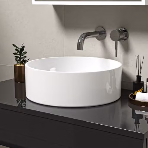 Nes Home Coley Round Ceramic Countertop Basin in Gloss White, Diameter: 36 cm – 1