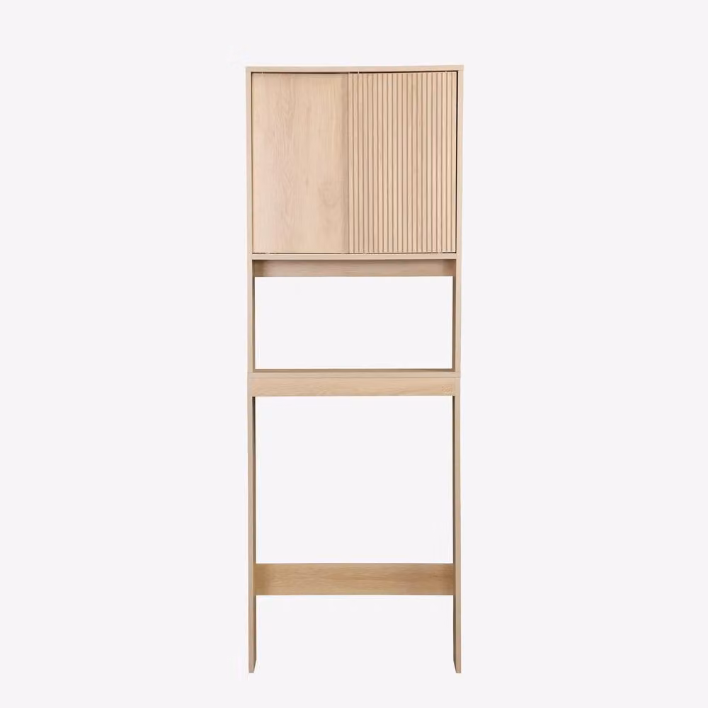 sweeek Scandinavian Freestanding Bathroom Storage Cabinet in Brown with Sliding Doors and Internal Shelves, H 180 x W 64 x D 20 cm – 2