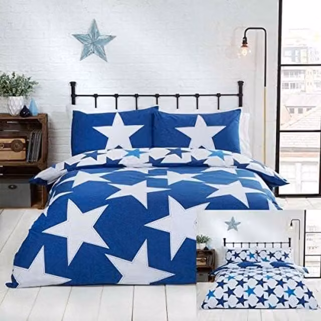 Rapport Reversible Blue Stars Duvet Cover and Pillowcase Set, W/D/H: 180 x 200 cm