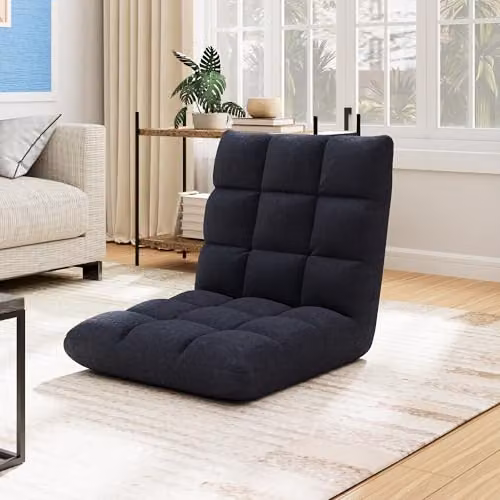 MCC Direct Adjustable Folding Floor Chair in Black with Metal Frame and Padded Fabric Seating – 2