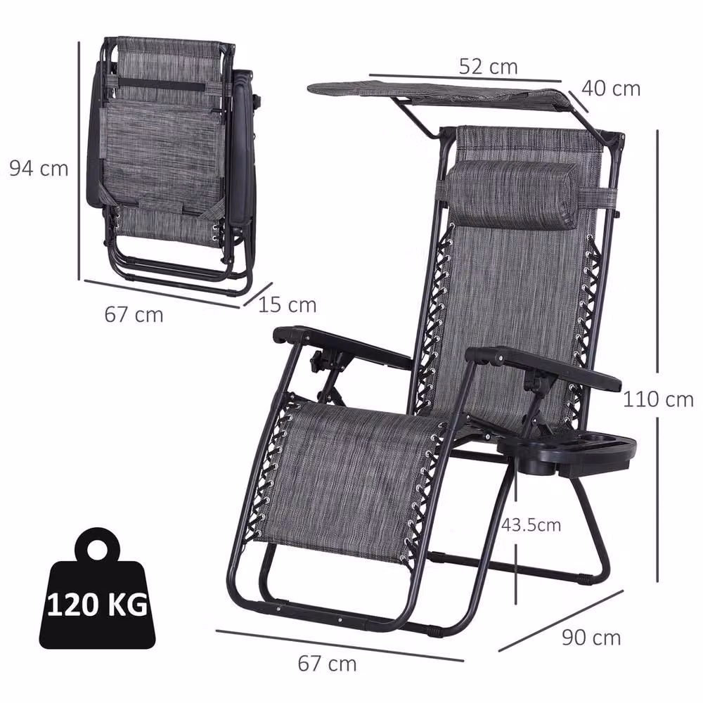 NESTLUNE Zero Gravity Adjustable Patio Lounge Chair in Grey with Textilene Fabric and Metal Frame – 2
