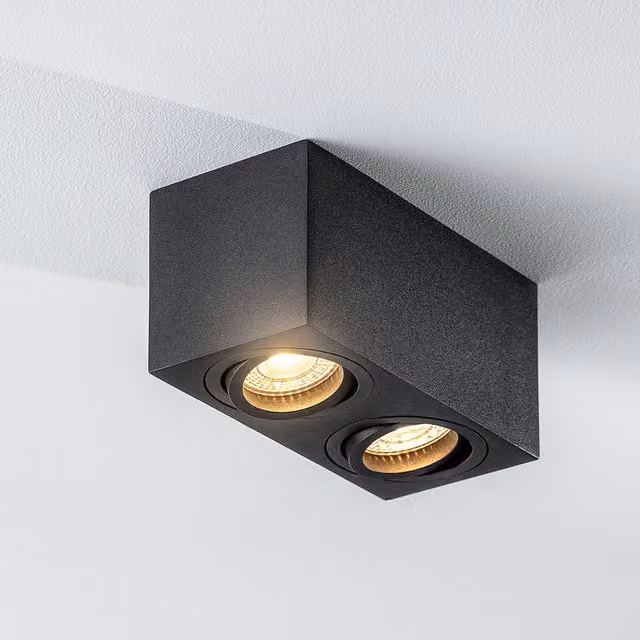CGC Lighting Sasha Black Twin Rectangular Ceiling Spotlight with Adjustable Aluminium Design