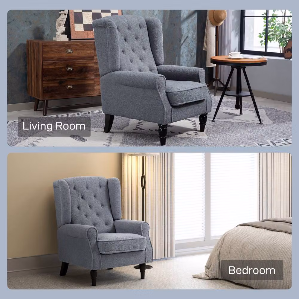 STILVORA Grey Teddy Fleece Wingback Armchair with Solid Wood Frame – 6