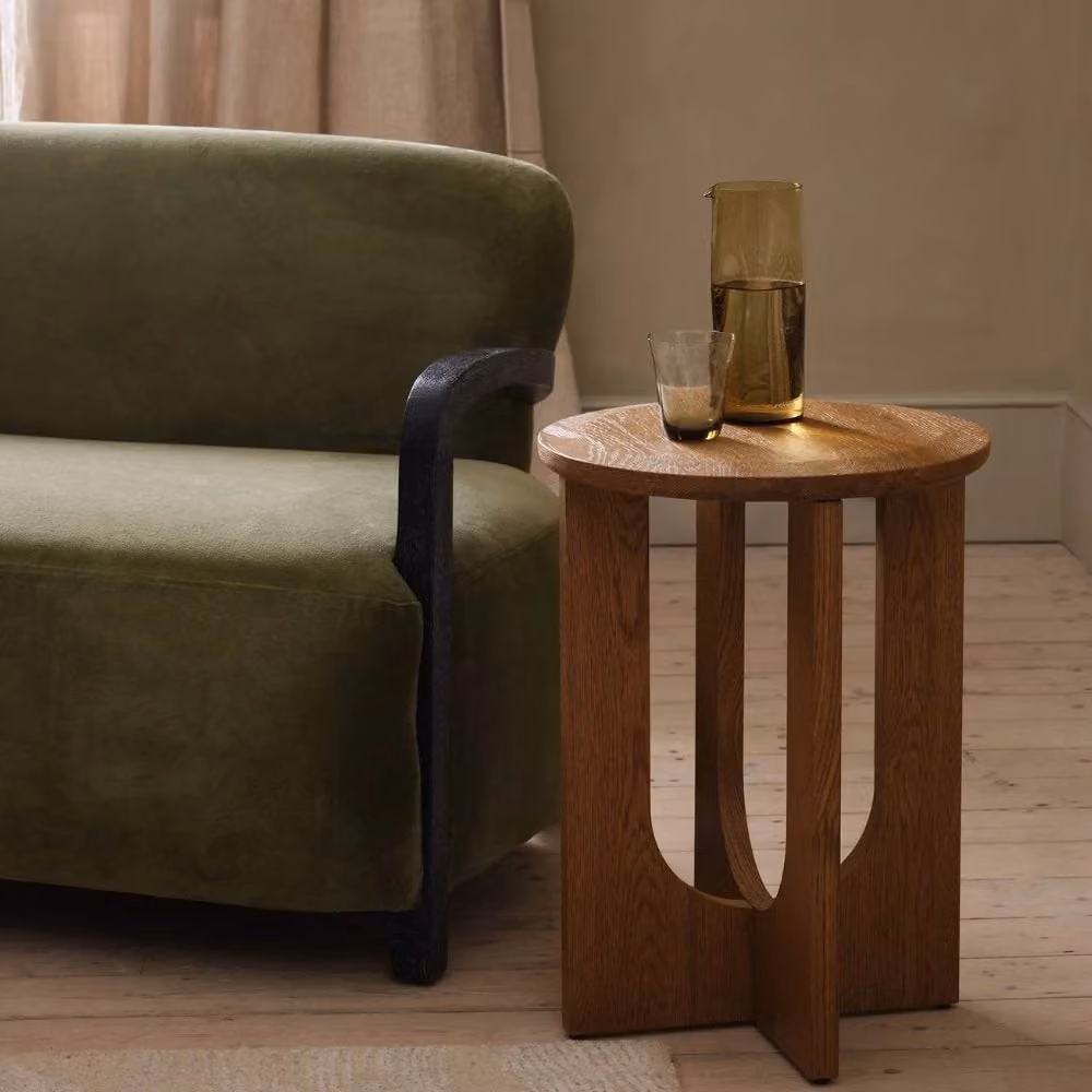 Atkin & Thyme Umi Round Oak Wood Side Table in Brown