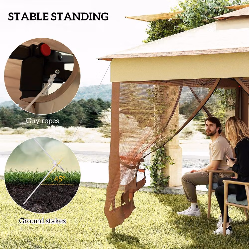 Rolipo Pop Up Gazebo Double Roof with Netting, Beige, W: 300 cm, D: 300 cm, H: 270 cm – 7