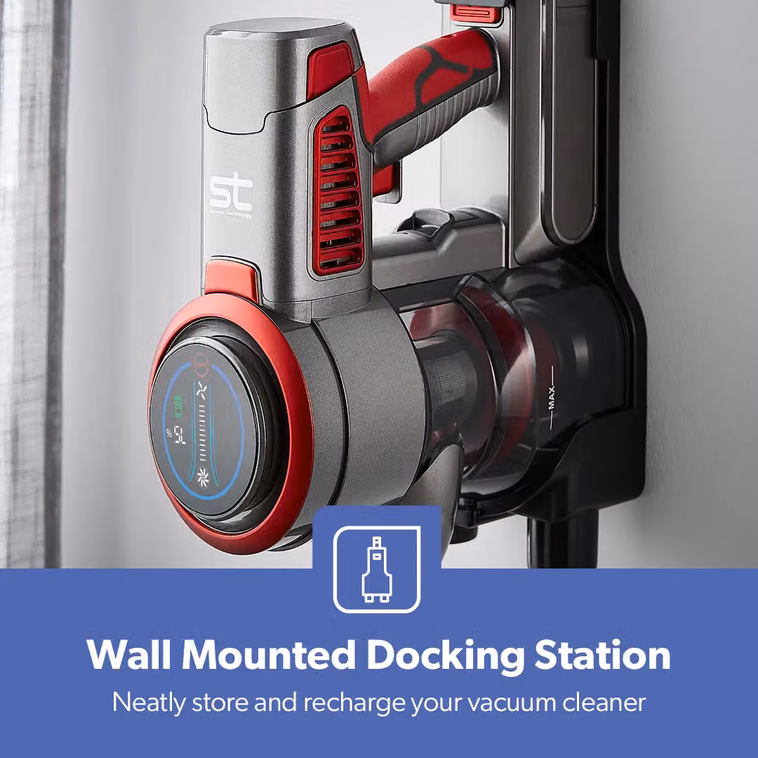 Geepas Red Cordless Bagless Vacuum Cleaner with HEPA Filter and LED Display – 7