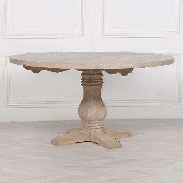 Glasstone Rustic Round Wooden Pedestal Dining Table in Brown, Diameter: 151.5 cm, Height: 78 cm – 1