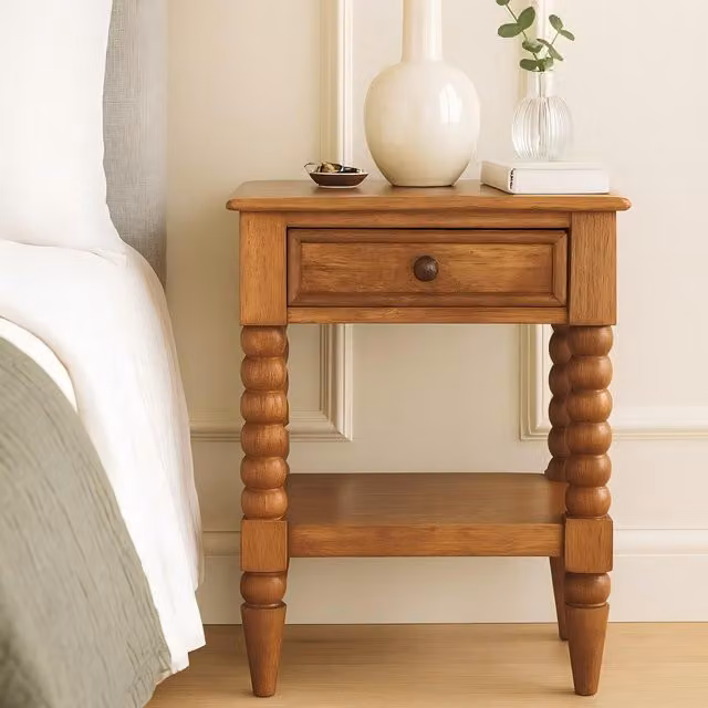 Aosom UK Solid Wood Spindle Bedside Table with Drawer and Shelf in Brown, W/D/H: 45 x 35 x 60 cm – 1