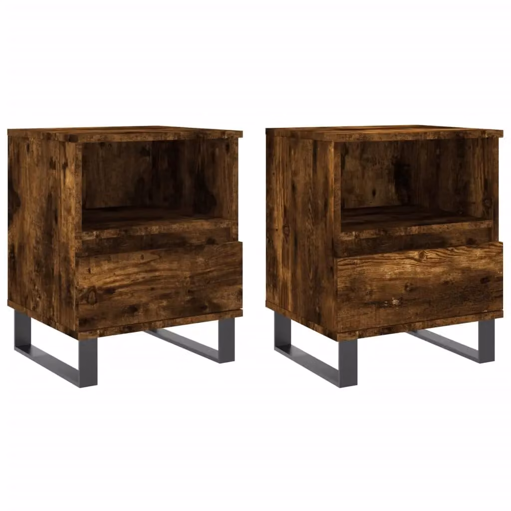Berkfield Home Set of 2 Smoked Oak Bedside Cabinets in Brown, W/D/H: 40 x 35 x 50 cm – 2