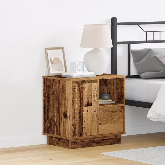 Berkfield Home Set of 2 Rustic Brown Bedside Cabinets with Integrated LED Lights, W/D/H: 50 x 34.5 x 50 cm